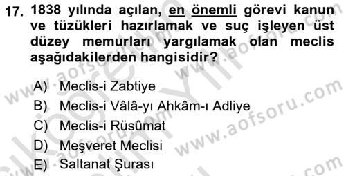 Türk İdare Tarihi Dersi 2021 - 2022 Yılı Yaz Okulu Sınav Soruları 17. Soru