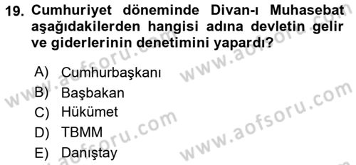 Türk İdare Tarihi Dersi 2021 - 2022 Yılı Yaz Okulu Sınav Soruları 19. Soru