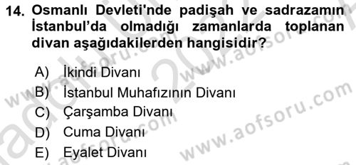 Türk İdare Tarihi Dersi Ara Sınavı Deneme Sınav Soruları 14. Soru