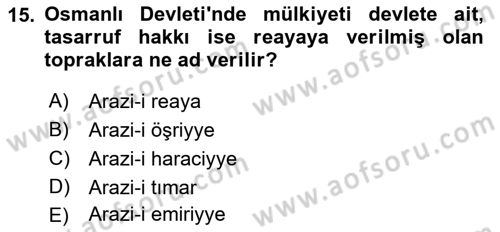 Türk İdare Tarihi Dersi Ara Sınavı Deneme Sınav Soruları 15. Soru