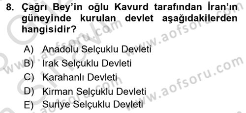 Türk İdare Tarihi Dersi Ara Sınavı Deneme Sınav Soruları 8. Soru