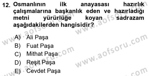Türk İdare Tarihi Dersi 2022 - 2023 Yılı (Final) Dönem Sonu Sınav Soruları 12. Soru