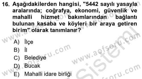 Türk İdare Tarihi Dersi 2022 - 2023 Yılı (Final) Dönem Sonu Sınav Soruları 16. Soru