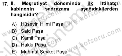 Türk İdare Tarihi Dersi 2022 - 2023 Yılı (Final) Dönem Sonu Sınav Soruları 17. Soru