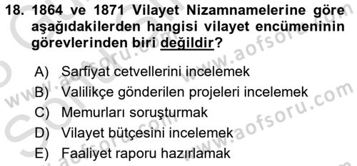 Türk İdare Tarihi Dersi 2022 - 2023 Yılı (Final) Dönem Sonu Sınav Soruları 18. Soru