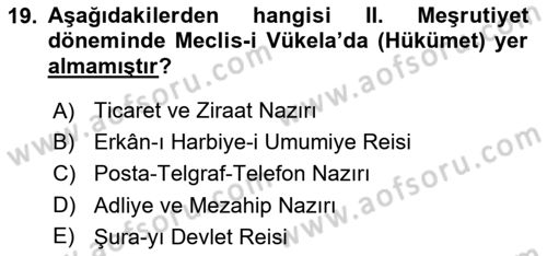 Türk İdare Tarihi Dersi 2022 - 2023 Yılı (Final) Dönem Sonu Sınav Soruları 19. Soru