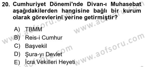 Türk İdare Tarihi Dersi 2022 - 2023 Yılı (Final) Dönem Sonu Sınav Soruları 20. Soru