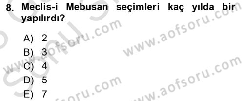 Türk İdare Tarihi Dersi 2022 - 2023 Yılı (Final) Dönem Sonu Sınav Soruları 8. Soru