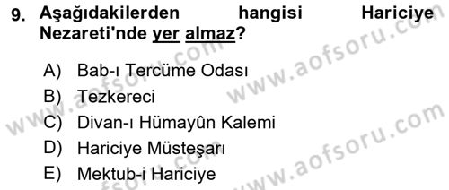 Türk İdare Tarihi Dersi 2022 - 2023 Yılı (Final) Dönem Sonu Sınav Soruları 9. Soru