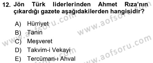 Türk İdare Tarihi Dersi 2022 - 2023 Yılı Yaz Okulu Sınav Soruları 12. Soru