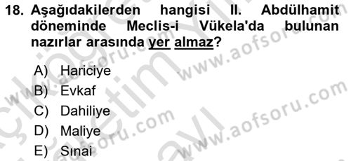 Türk İdare Tarihi Dersi 2022 - 2023 Yılı Yaz Okulu Sınav Soruları 18. Soru