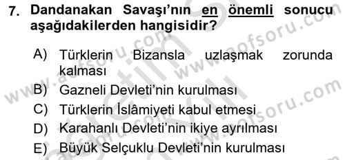 Türk İdare Tarihi Dersi 2022 - 2023 Yılı Yaz Okulu Sınav Soruları 7. Soru