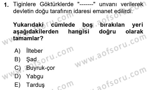 Türk İdare Tarihi Dersi Ara Sınavı Deneme Sınav Soruları 1. Soru