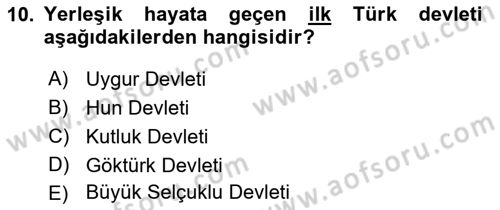 Türk İdare Tarihi Dersi Ara Sınavı Deneme Sınav Soruları 10. Soru