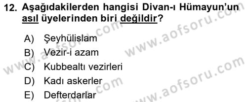 Türk İdare Tarihi Dersi Ara Sınavı Deneme Sınav Soruları 12. Soru