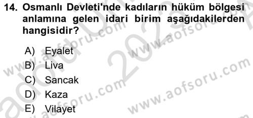 Türk İdare Tarihi Dersi Ara Sınavı Deneme Sınav Soruları 14. Soru