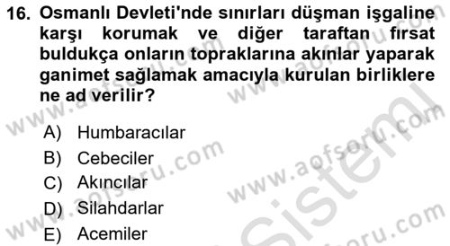Türk İdare Tarihi Dersi Ara Sınavı Deneme Sınav Soruları 16. Soru