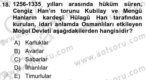 Türk İdare Tarihi Dersi Ara Sınavı Deneme Sınav Soruları 18. Soru