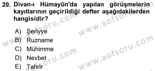 Türk İdare Tarihi Dersi Ara Sınavı Deneme Sınav Soruları 20. Soru