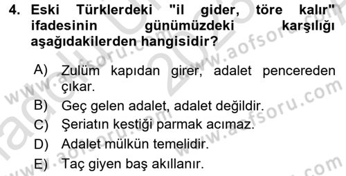 Türk İdare Tarihi Dersi 2023 - 2024 Yılı (Vize) Ara Sınav Soruları 4. Soru