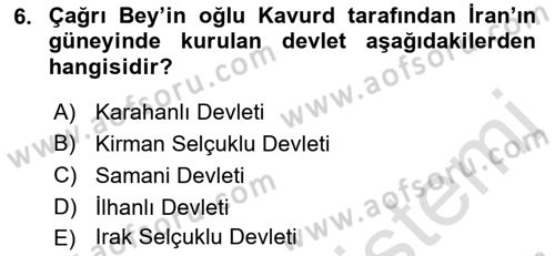 Türk İdare Tarihi Dersi 2023 - 2024 Yılı (Vize) Ara Sınav Soruları 6. Soru