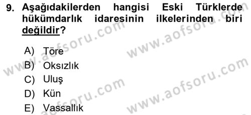Türk İdare Tarihi Dersi Ara Sınavı Deneme Sınav Soruları 9. Soru