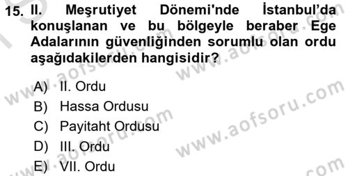 Türk İdare Tarihi Dersi 2023 - 2024 Yılı (Final) Dönem Sonu Sınav Soruları 15. Soru