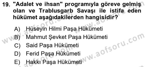 Türk İdare Tarihi Dersi 2023 - 2024 Yılı (Final) Dönem Sonu Sınav Soruları 19. Soru
