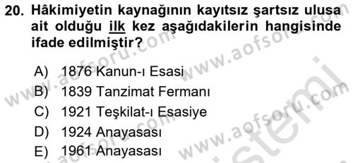 Türk İdare Tarihi Dersi 2023 - 2024 Yılı (Final) Dönem Sonu Sınav Soruları 20. Soru