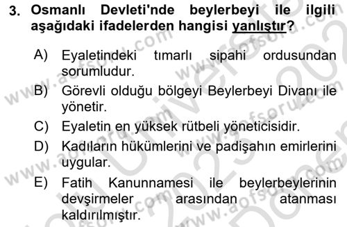 Türk İdare Tarihi Dersi 2023 - 2024 Yılı (Final) Dönem Sonu Sınav Soruları 3. Soru