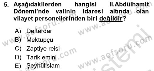 Türk İdare Tarihi Dersi 2023 - 2024 Yılı (Final) Dönem Sonu Sınav Soruları 5. Soru