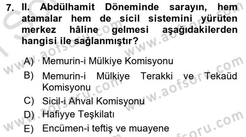 Türk İdare Tarihi Dersi 2023 - 2024 Yılı (Final) Dönem Sonu Sınav Soruları 7. Soru