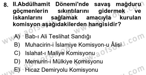 Türk İdare Tarihi Dersi 2023 - 2024 Yılı (Final) Dönem Sonu Sınav Soruları 8. Soru
