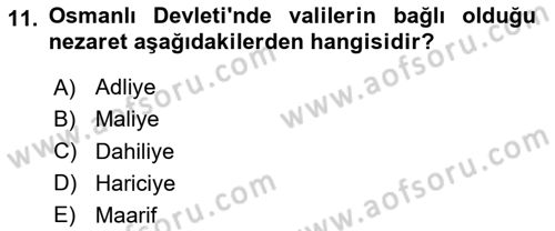 Türk İdare Tarihi Dersi 2023 - 2024 Yılı Yaz Okulu Sınav Soruları 11. Soru