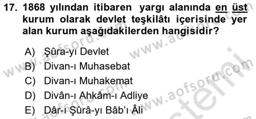 Türk İdare Tarihi Dersi 2023 - 2024 Yılı Yaz Okulu Sınav Soruları 17. Soru