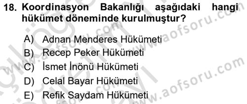 Türk İdare Tarihi Dersi 2023 - 2024 Yılı Yaz Okulu Sınav Soruları 18. Soru