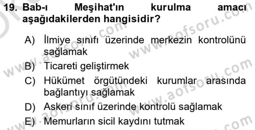 Türk İdare Tarihi Dersi 2023 - 2024 Yılı Yaz Okulu Sınav Soruları 19. Soru