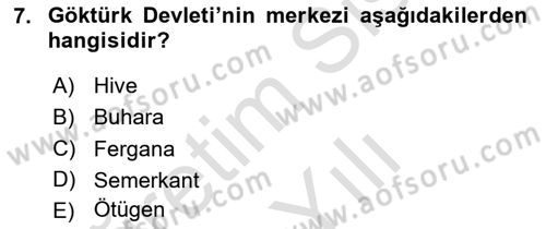 Türk İdare Tarihi Dersi 2023 - 2024 Yılı Yaz Okulu Sınav Soruları 7. Soru