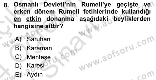 Türk İdare Tarihi Dersi 2023 - 2024 Yılı Yaz Okulu Sınav Soruları 8. Soru