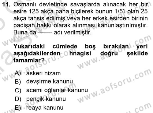Türk İdare Tarihi Dersi 2024 - 2025 Yılı (Vize) Ara Sınav Soruları 11. Soru