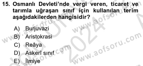 Türk İdare Tarihi Dersi Ara Sınavı Deneme Sınav Soruları 15. Soru