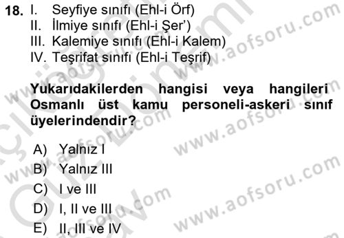 Türk İdare Tarihi Dersi Ara Sınavı Deneme Sınav Soruları 18. Soru