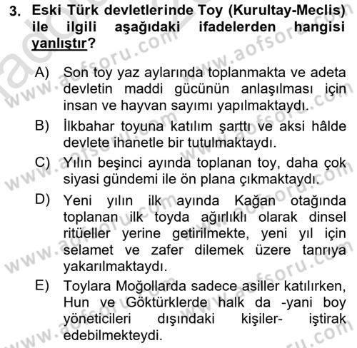 Türk İdare Tarihi Dersi Ara Sınavı Deneme Sınav Soruları 3. Soru