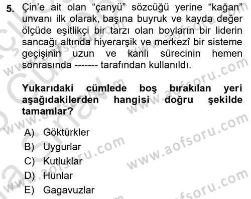 Türk İdare Tarihi Dersi 2024 - 2025 Yılı (Vize) Ara Sınav Soruları 5. Soru