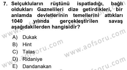 Türk İdare Tarihi Dersi Ara Sınavı Deneme Sınav Soruları 7. Soru
