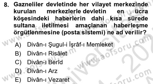 Türk İdare Tarihi Dersi Ara Sınavı Deneme Sınav Soruları 8. Soru
