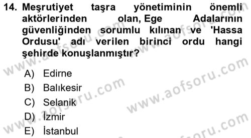 Türk İdare Tarihi Dersi 2024 - 2025 Yılı (Final) Dönem Sonu Sınav Soruları 14. Soru