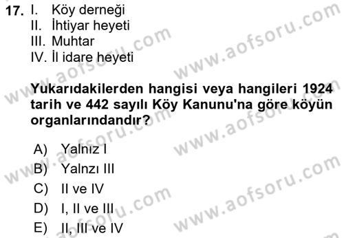 Türk İdare Tarihi Dersi 2024 - 2025 Yılı (Final) Dönem Sonu Sınav Soruları 17. Soru