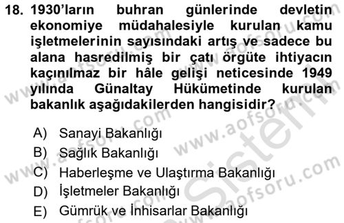 Türk İdare Tarihi Dersi 2024 - 2025 Yılı (Final) Dönem Sonu Sınav Soruları 18. Soru