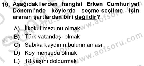 Türk İdare Tarihi Dersi 2024 - 2025 Yılı (Final) Dönem Sonu Sınav Soruları 19. Soru